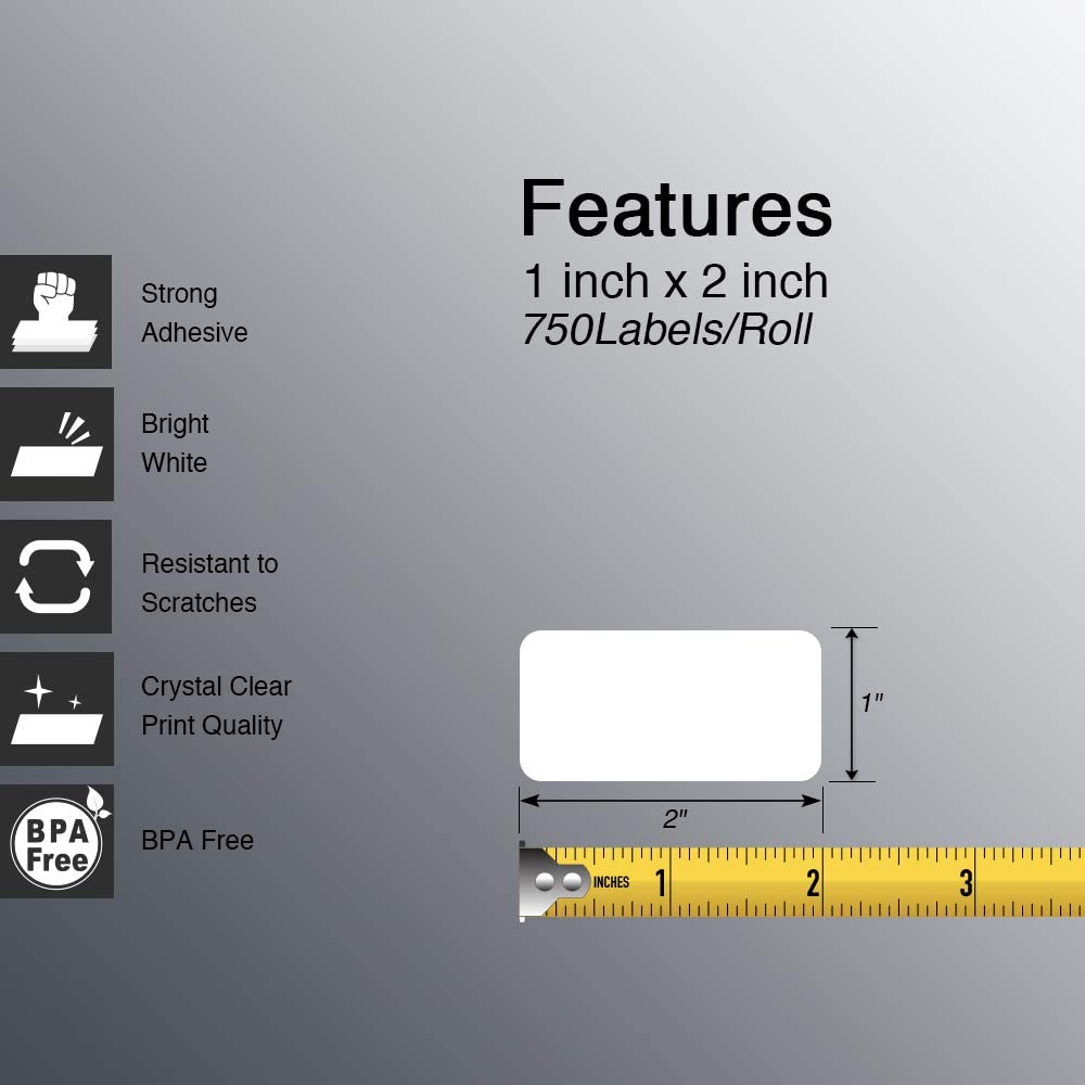 BETCKEY - 1" x 2" (25 mm x 51 mm) FBA Barcode & Address Labels Compatible with Zebra & More Label Printer,Premium Adhesive & Perforated [6 Rolls, 4500 Labels]