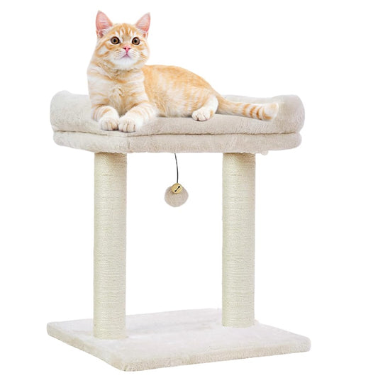 Cat Tree Tower with Top Perch for Small and Medium Indoor Cats, Cat Scratching Post with Bed for Kittens, Removable Cover, Natural Sisal Scratching Post and Dangling Ball Toy, Beige