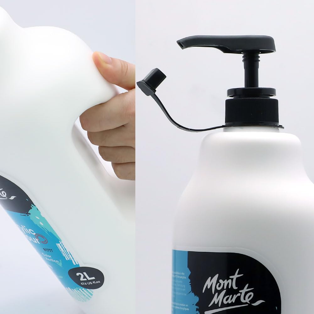 Mont Marte Discovery School Acrylic, Titanium White, 1/2 Gallon (2 Liter). Ideal for Students and Artists. Excellent Coverage and Fast Drying. Pump Lid Included.
