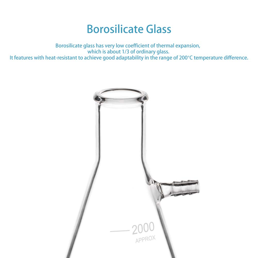 StonyLab 2000ml Borosilicate Glass Filtering Flask, Bolt Neck with Tubulation, 2L (2 Liter)