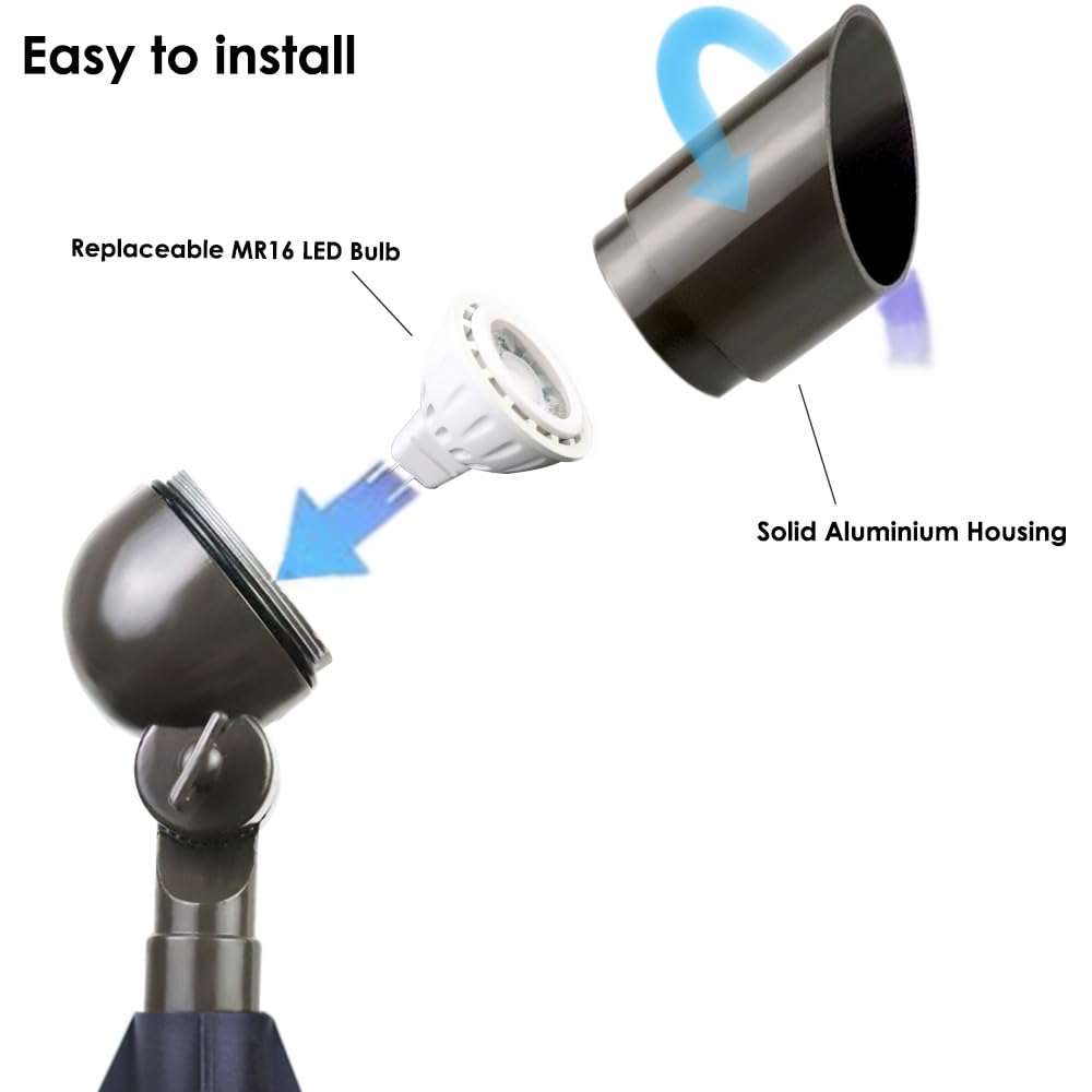 Cheopha Low Voltage Landscape Lighting 12 Volt Landscape Lights, Free LED 4W MR16 Landscape Spot 2700K, IP67 Waterproof Aluminum Body for Garden, Lawn, Yard Lights 1-Pack