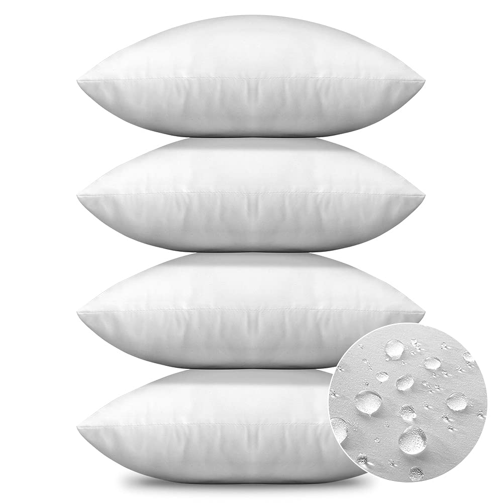 OTOSTAR Premium Waterproof Throw Pillow Inserts, Set of 4 Square Form Cushion Stuffer for Garden, Bench, Patio - Decorative Outdoor Pillows Inserts White, 18x18 Inches