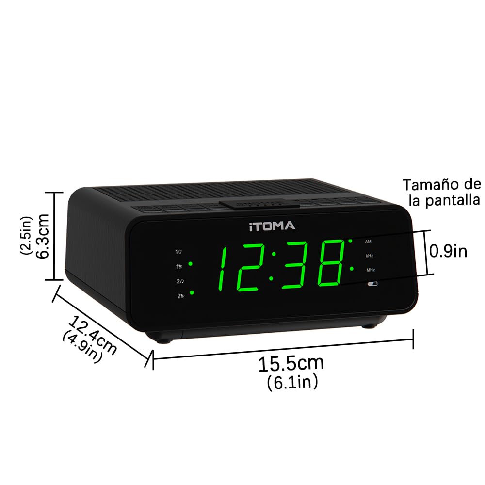 Alarm Clock with AM/FM Radio, 4-Level Dimmer, Snooze, Dual Alarms, Sleep Timer and Easy to Read 0.9" LED Jade Green Display iTOMA 2100