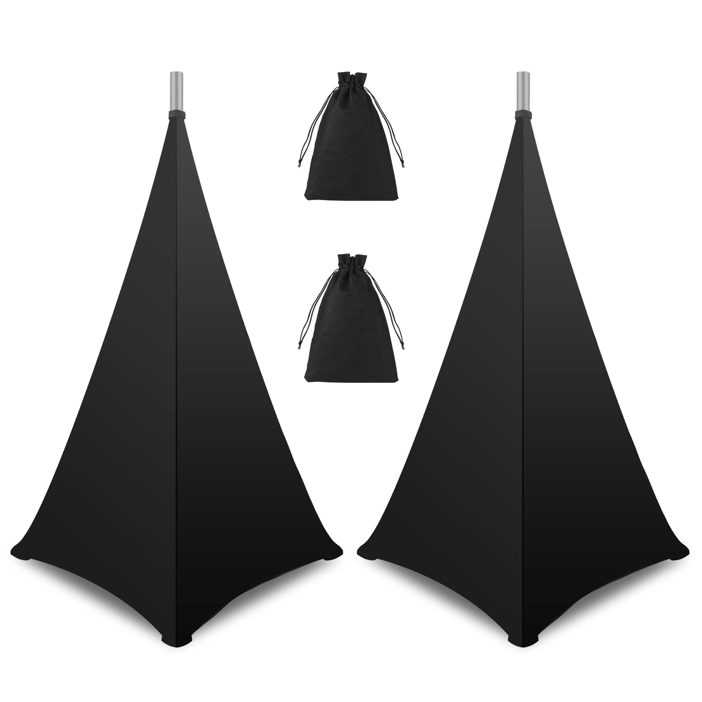 OUKMIC DJ Speaker Stand Cover Black, 360 Degree Tripod Skirt with Storage Bag for Stage Gig, Wedding and Banquet Event - 2 Pack