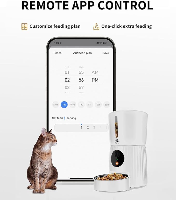 4L Large Capacity Smart Pet Auto Food Dispenser for Dogs and Cats, App Control for Remote Feeding with Voice Call, Ideal for Busy Owners (White)