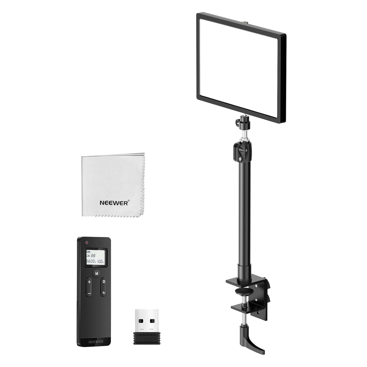 NEEWER 25W 12.9" Streaming Key Light with Desk Stand/2.4G Remote/USB Transmitter, PC/Mac APP Control Dimmable Edge Lit Video Panel Light with 2300Lux 2900K-7000K CRI98+ for Webcam Laptop Zoom, GL25B