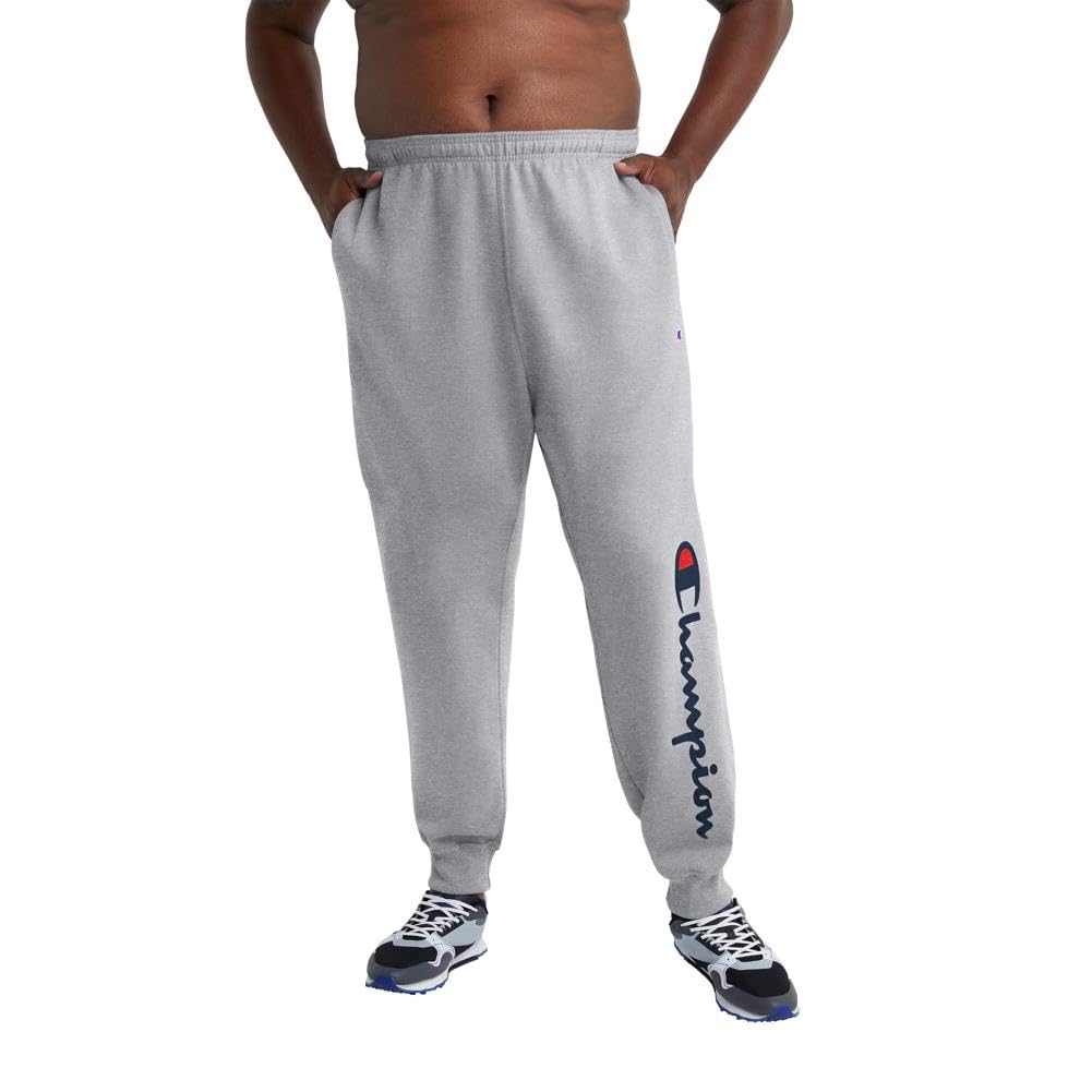 Champion Men's Joggers, Powerblend, Fleece Joggers, Sweatpants for Men (Reg. or Big & Tall), Oxford Gray - Classic Script Logo, X-Large