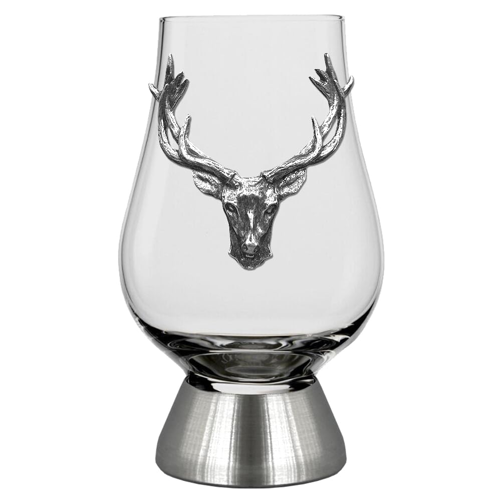 English Pewter Company Glencairn Whisky Glass 200ml With Pewter Stag Head and Base [WGP021]