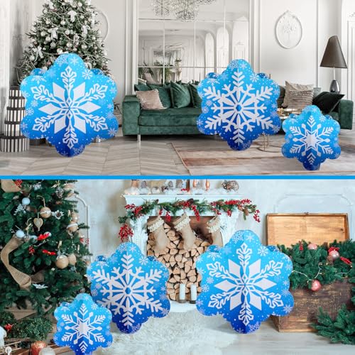 Beeveer 3 Pcs 18"-39" Winter Snowflake Frozen Party Decoration 3D Blue Snowflake Cardboard Cutout Stand-up Wonderland Christmas Backdrop Photo Prop Stand up Cutout for Winter Xmas Party Supplies