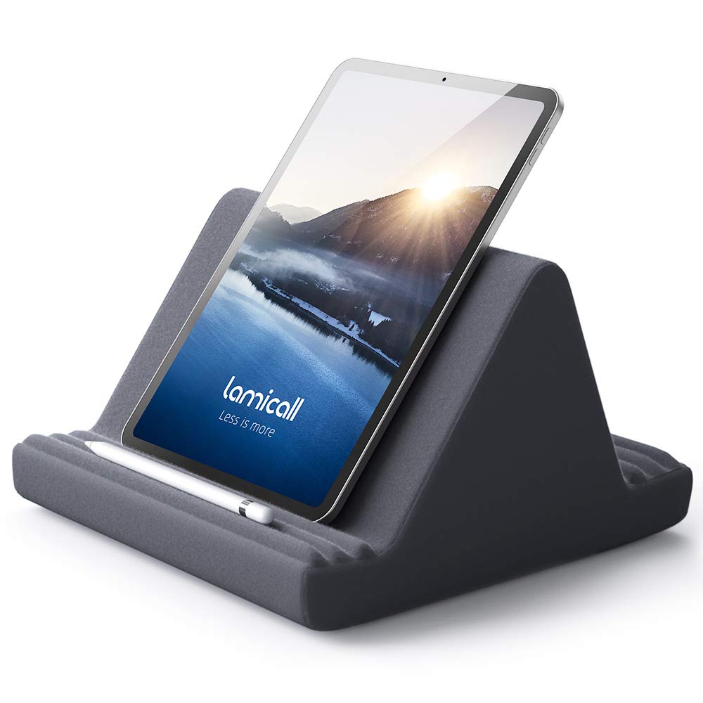 Lamicall Pillow Pad, Tablet Pillow Stand Holder : Multi-Angle Tablet Stand for Bed Sofa, Compatible with iPad Pro 9.7, 10.5, 12.9 Air Mini 6 5 4 3 2, Kindle, Nexus, Samsung Tabs, E-Reader - Dark Gray