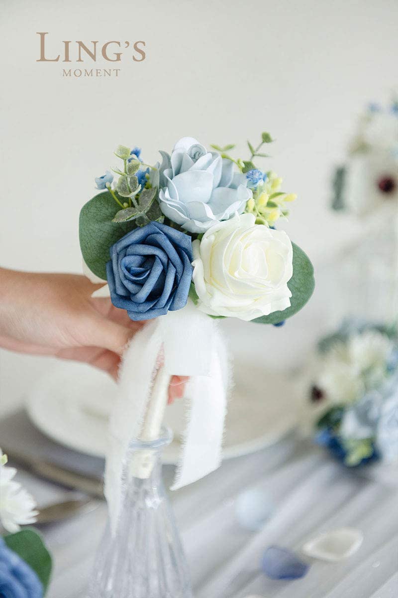 Ling's Moment Wedding Table Centerpieces Mini Bridesmaid Bouquets Set of 6 Pre-Made Floral Wedding Centerpieces for Reception Decor (Dusty Blue)