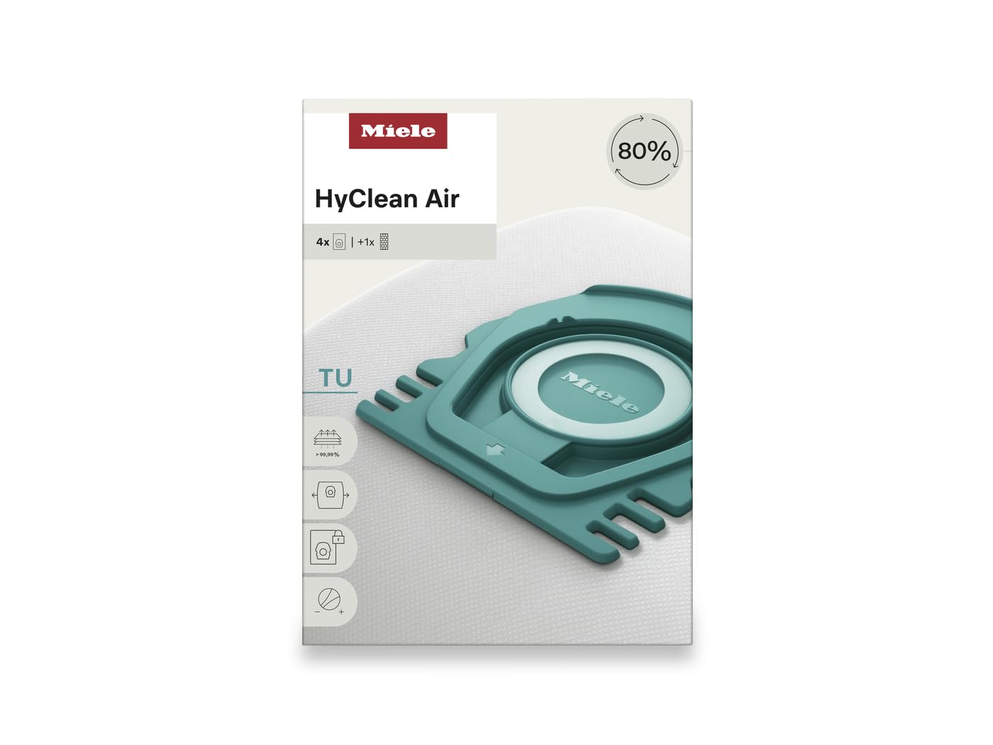 Miele HyClean Air TU Vacuum Cleaner Bags for Miele Guard S1/L1 Vacuum Cleaners, Pack of 4 Vacuum Bags and 1 AirClean Exhaust Filter – 12774420