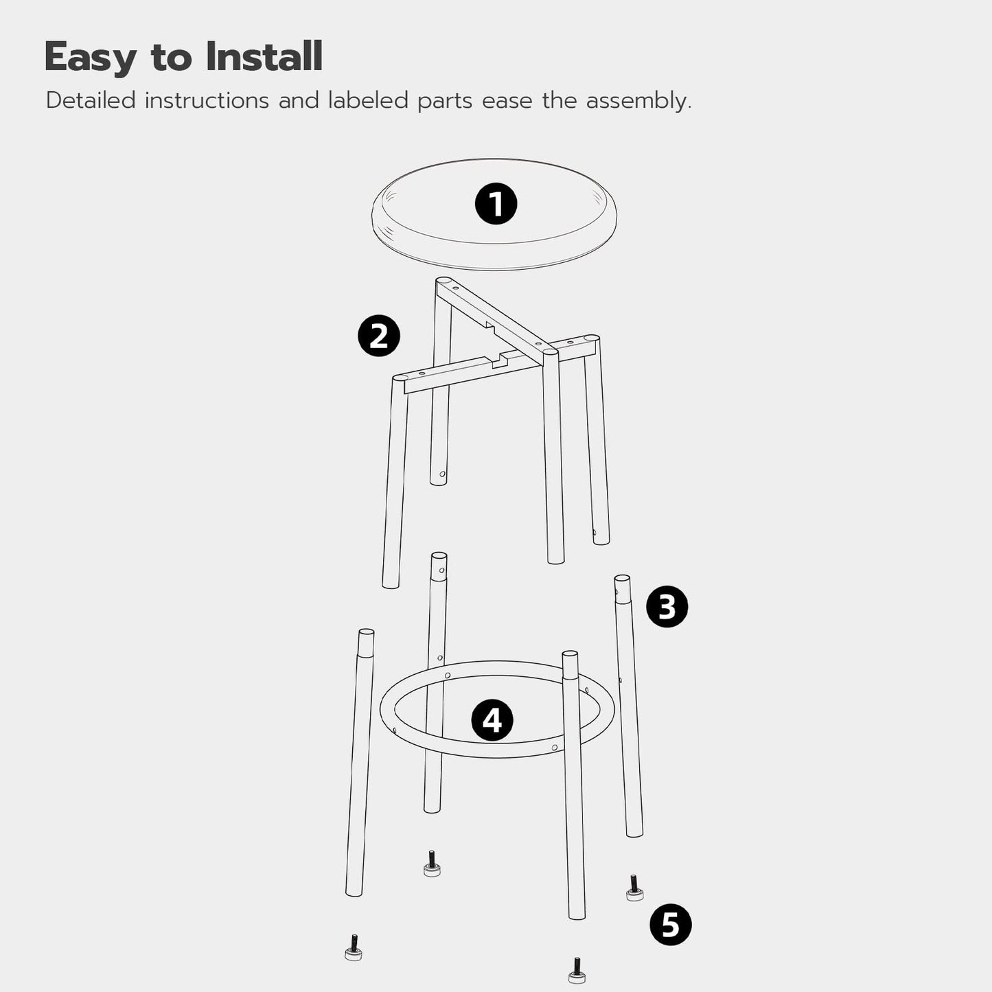 HOOBRO Bar Stools, Set of 2 Bar Chairs, 31 cm PU Upholstered Counter Bar Stools, Breakfast Stools with Footrest, Easy Assembly, for Kitchen, Dining Room, Cafe, Black BB30BY01