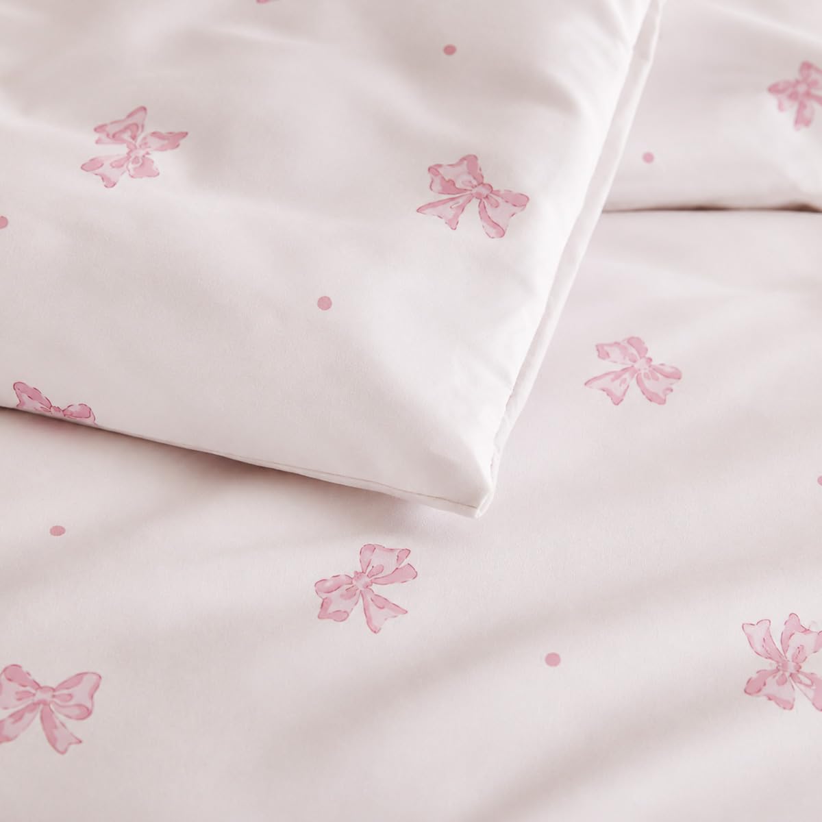 Bildenly White Comforter Set Full Size - Pink Bow Quilt Bedding Set 3 Pieces, Sripes Comforter Set Full, Soft Comforter(79‘’ x 90‘’) for Girl All Season & 2 Pillowcases(30‘’x20‘’)