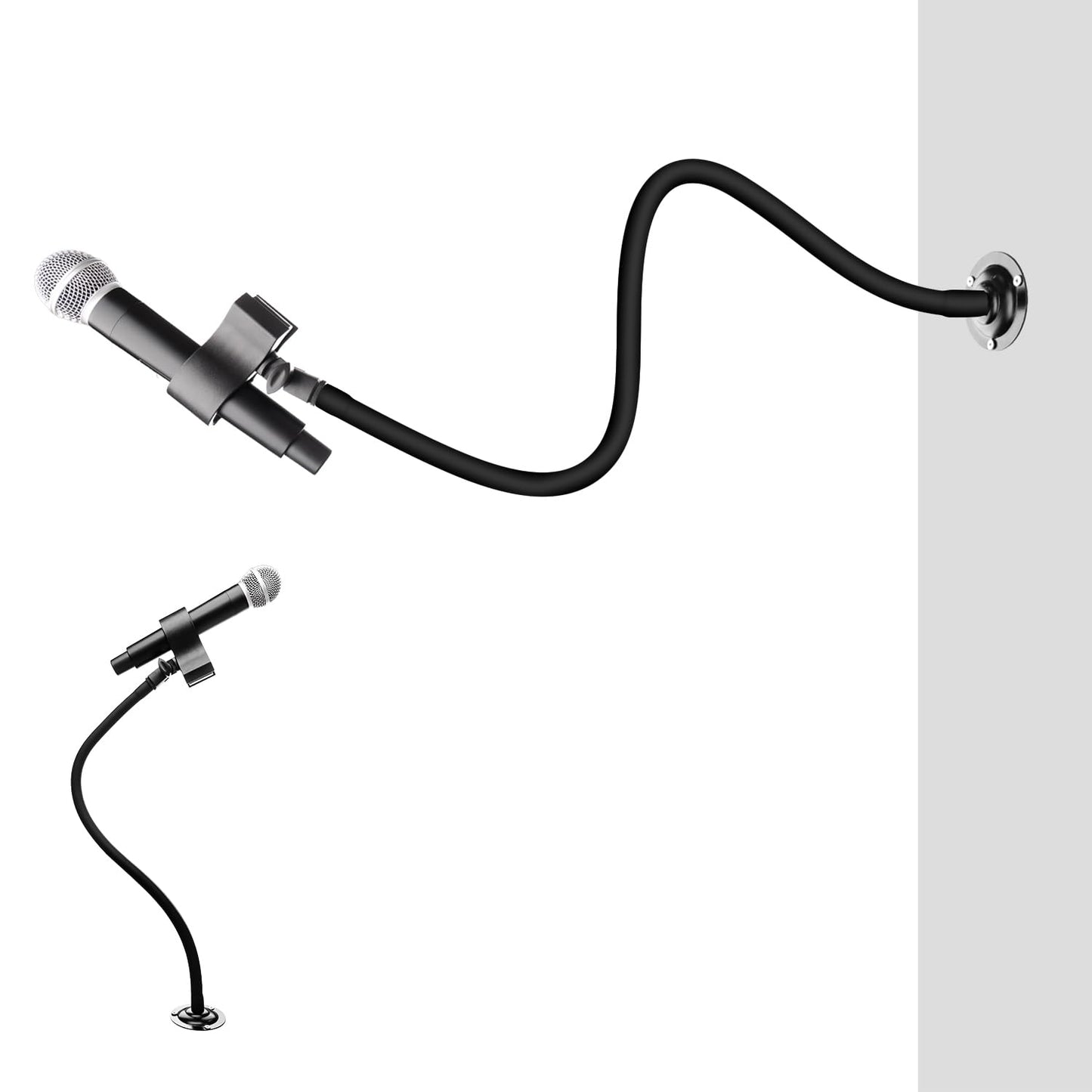Microphone Holder - 23.6 inch Long Arm Gooseneck Desktop Mic Stand,Mic Arm Wall Mount,Metal Base Mic Clip 3/8" to 5/8" Adapter for Walls/Desk/Podium,Compatible with Shure/Fifine/AT2020/Pyle/Razer