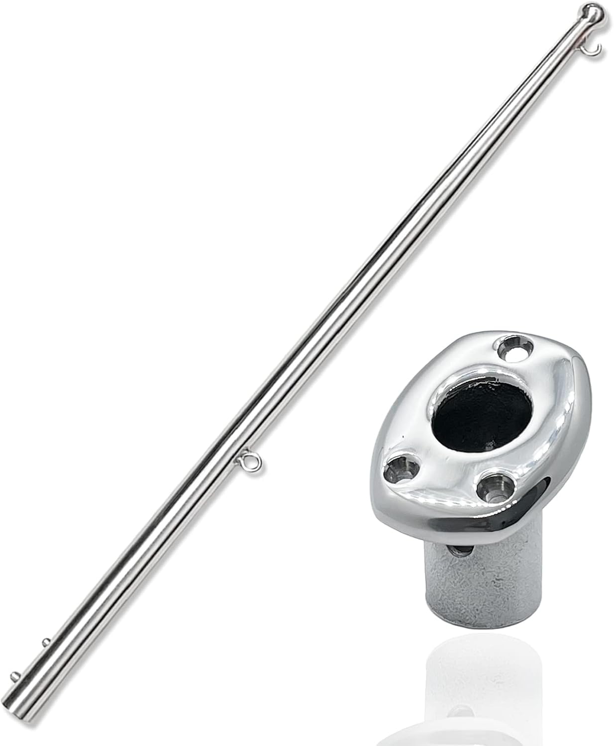 24" L Boat Flag Pole & Mount Base, Marine Deck Socket Rod Holder Bracket Kits for Yacht Ship Truck Yard, Fits 3/4" ID Tube