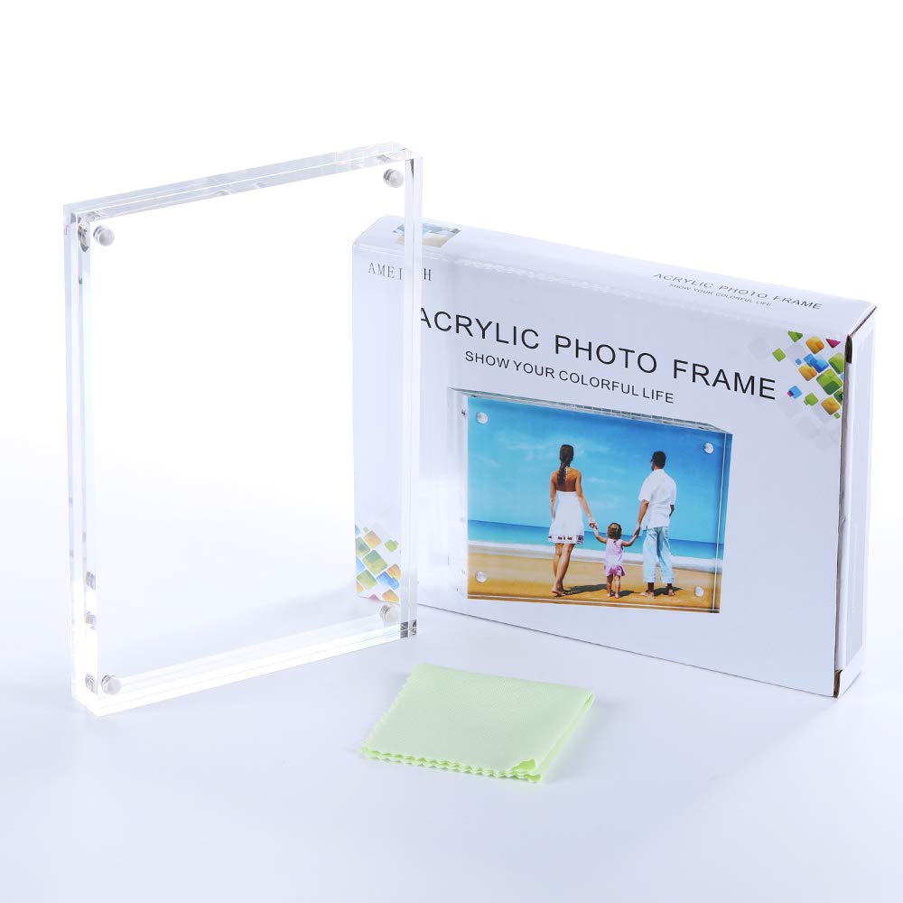 5x7 Acrylic Photo Frame, Magnetic Picture Frames, 10 + 10MM Thickness Stand in Desk Table, Clear (5 Pack)