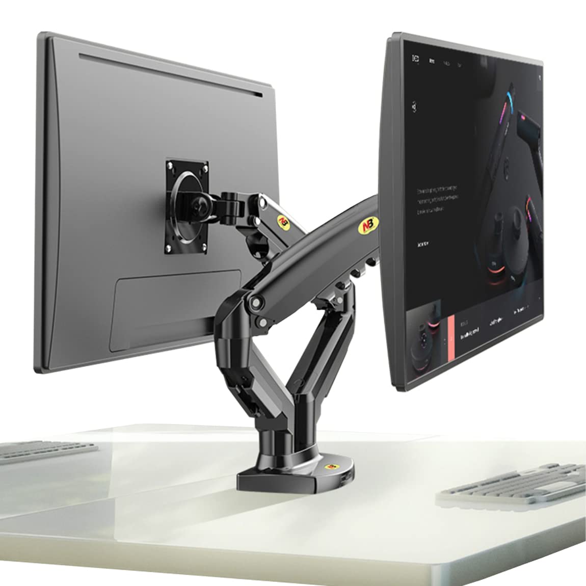 Dual Monitor Arm Height Adjustable Gas Spring Double Monitor Stand Desk Mount Fit Two 17 to 27" Flat or Curved Screens with 19.8lbs Load Capacity for Each Arm, with Clamp and Grommet Mounting Base