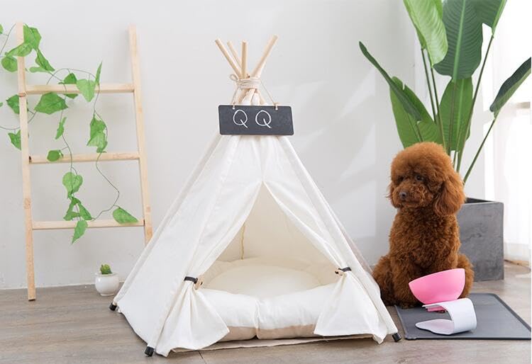 Dog Teepee Pet Tents Tipi Portable Houses Puppy Cat Bed with Thick Cushion (S:40 * 40 * 50CM)