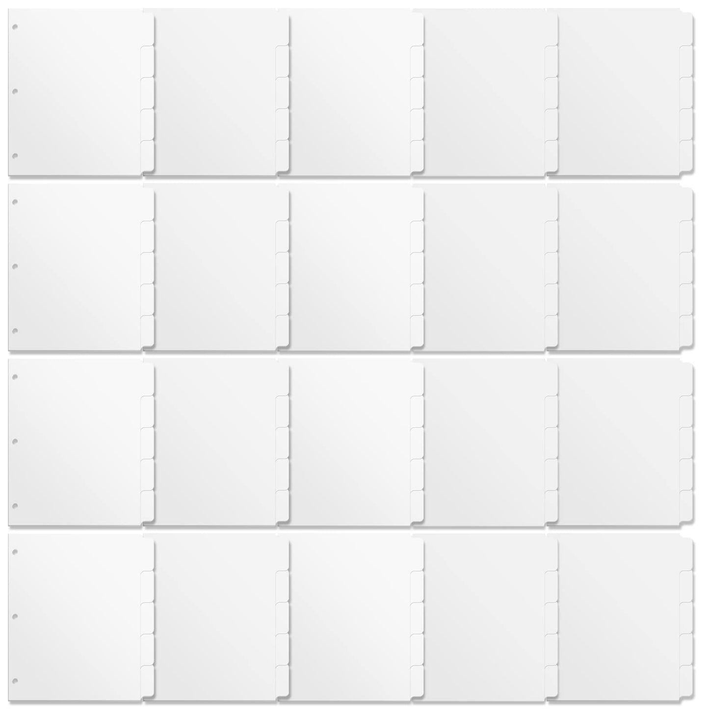 3 Ring Binder Dividers with 5 Tabs, Write & Erase Plastic Binder Dividers Durable 3 Hole Punch Dividers Letter-Size 1/5 Cut Big Tabs Dividers, 20 Set, 100 Dividers Total