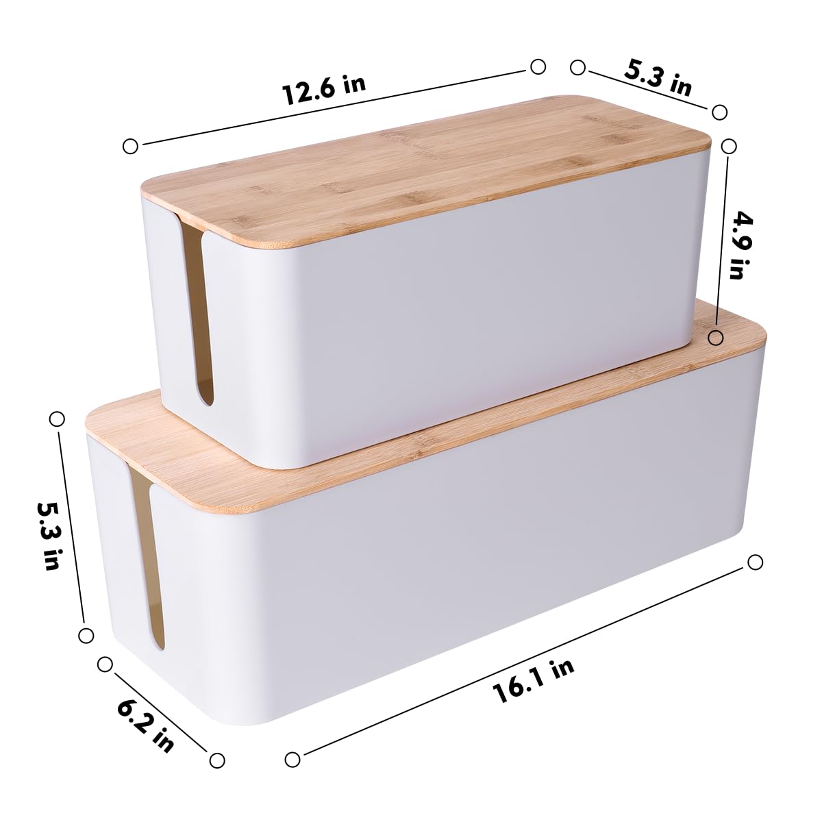 2 Pack Large Cable Management Box – Wooden Style Cord Organizer Box and Cover for TV Wires, Computer, Router, USB Hub and Under Desk Power Strip – Safe ABS Material and Baby-Pets Proof Lock (White)