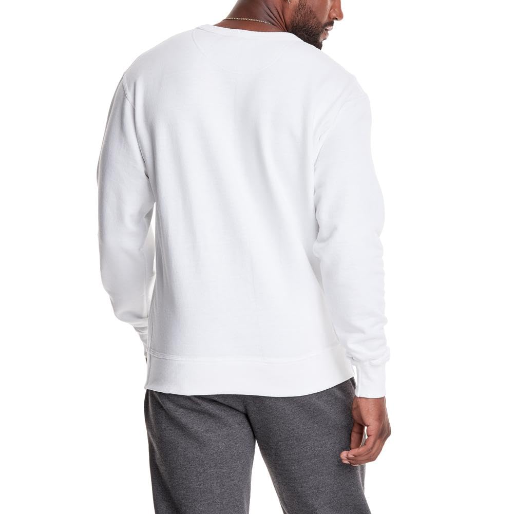 Champion Men's Sweatshirt, Fleece Midweight Crewneck Sweatshirt (Reg. Or Big & Tall), White - Classic Script Logo, Medium