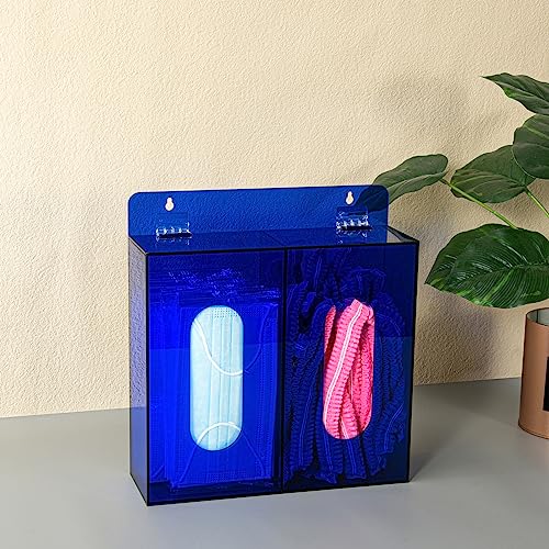 Blue Acrylic Glove Box Holder, Wall Mounted Glove Dispenser, Hairnet Shoe Cover Dispenser (for 2 Boxes)