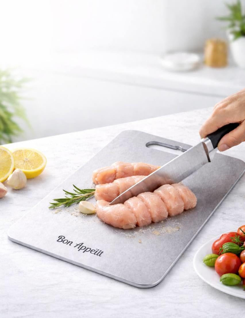 Pure Titanium Cutting Board, 10 x 14 Inch Metal Chopping Board for Kitchen, 2mm Thick, Double-Sided Food-Grade Board for Vegetables Meat Dough & Bakery, Rounded Smooth Edges, Non-Porous, Easy to Clean
