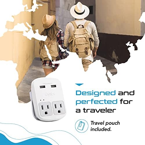 Ceptics Universal Travel Adapter kit, Dual USB (QC 3.0) + 2 US outlets + USB-C Cable, Use with Chargers, Cell Phones, Laptops, 6 Plug attachments for Worldwide use (Does Not Convert Voltage) (WPS-2B)