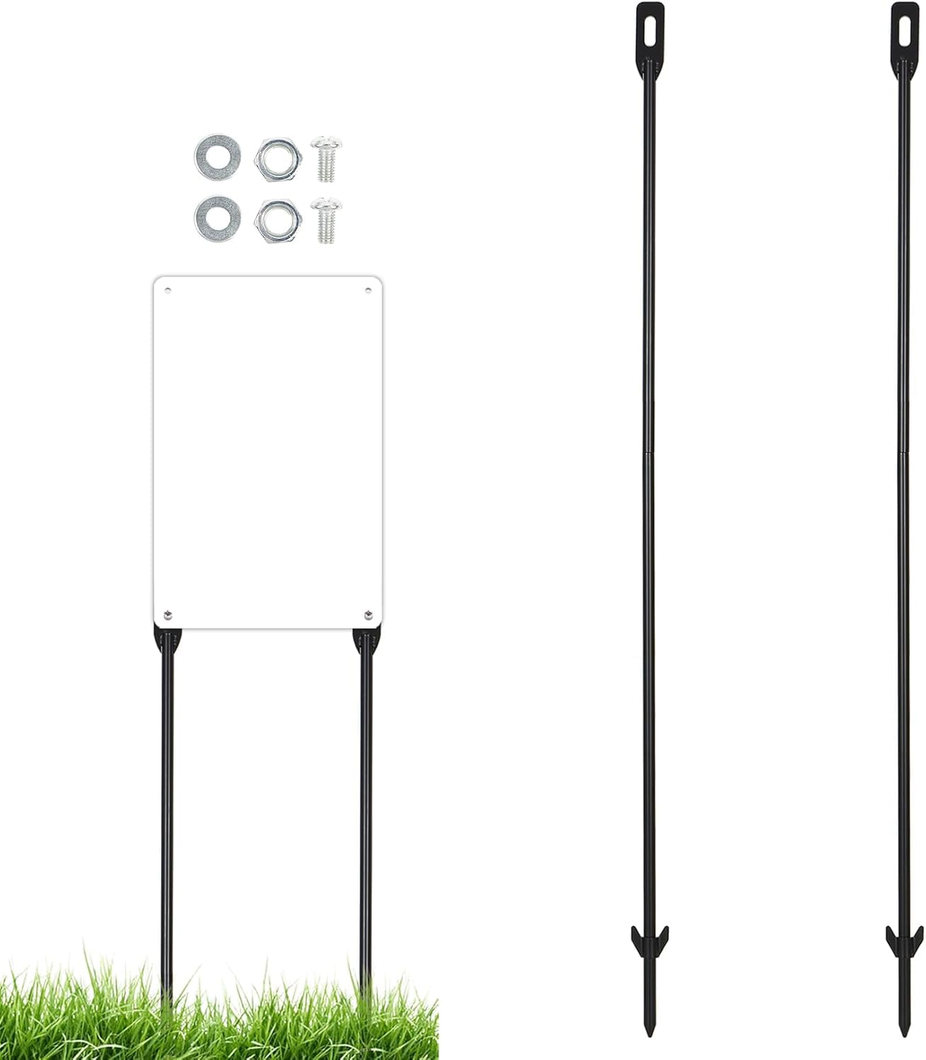Danoib 2-Pack Yard Sign Stakes Metal for Ground 31" Long 0.3" Thick, Plant Support Stakes for Indoor & Outdoor Plants, Sign Poles Stakes, Tent Stakes for Outdoor Camping, Easy to Install - Black