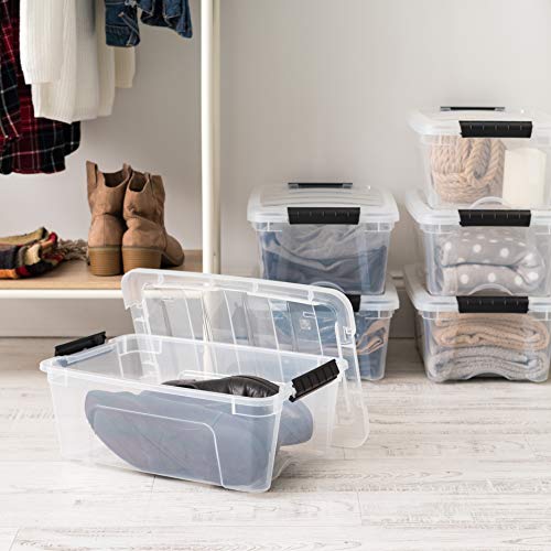 IRIS USA 4-Pack Storage Bins with Lids, 12 Liter, Stackable See-Through Organizing Solution Latches Durable Nestable Containers Secure Pull Handle, BPA-Free Plastic