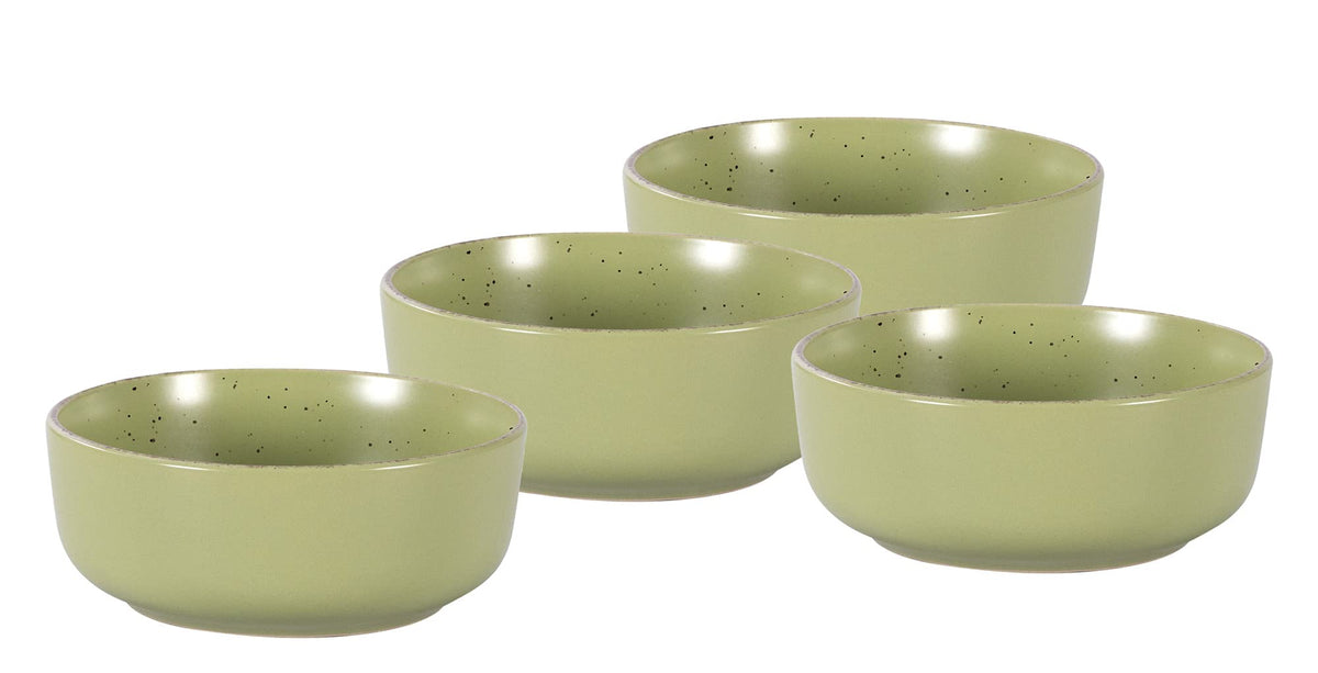 Home VSS 20-Piece Porcelcin Dinnerware Set - Nordic Raised Rim Tableware Collection with 4-Person Plates & Bowls, Matte Green with Speckled Spots