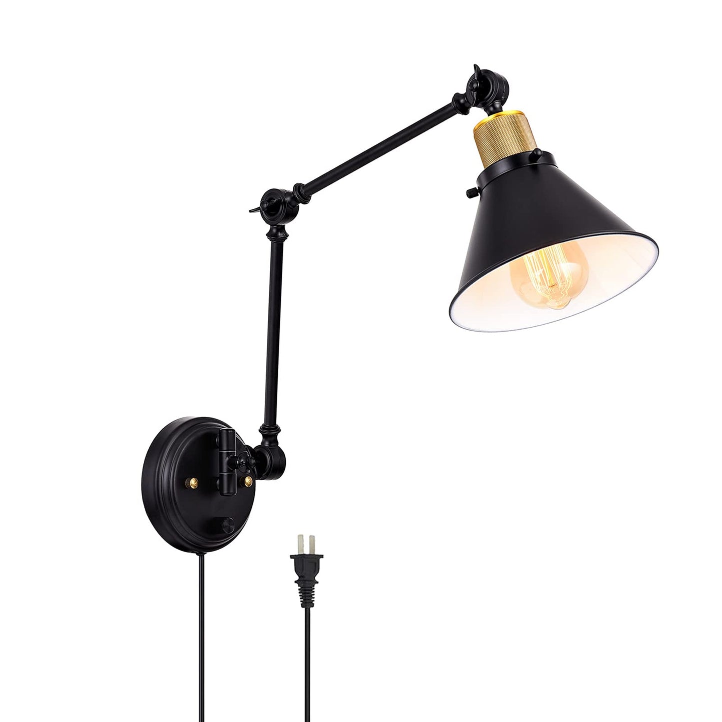 TRLIFE Wall Sconce Plug in, Dimmable Wall Sconce with Switch Swing Arm Wall Lights Plug in Wall Mounted Light with 6FT Plug in Cord(Two Arms, 1 Pack)