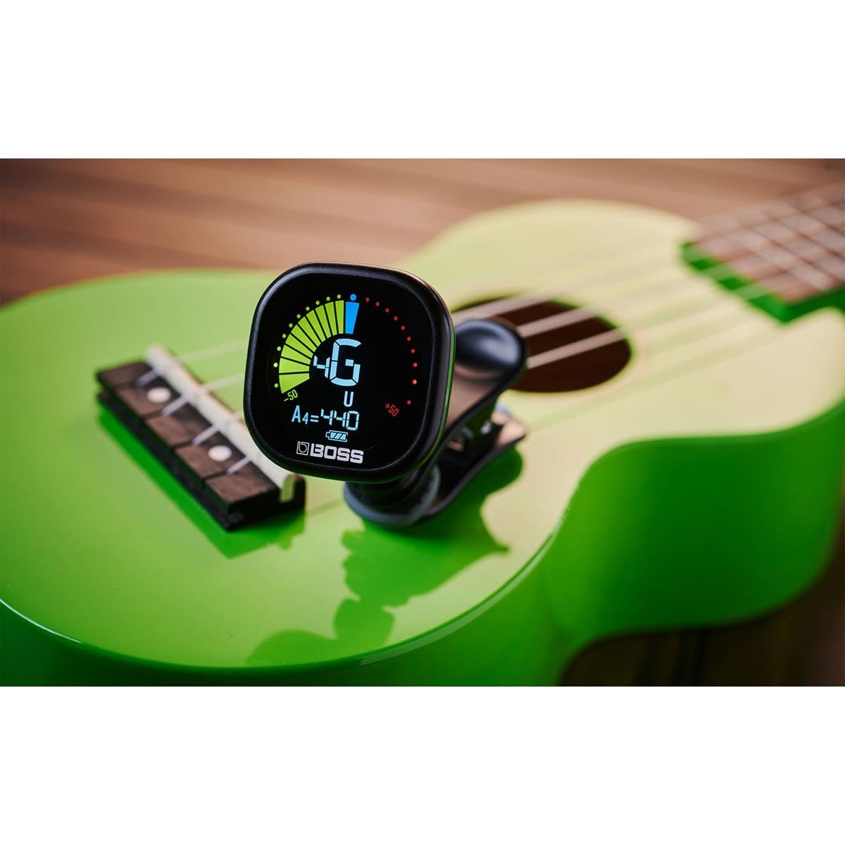 BOSS Rechargeable Chromatic Clip-On Tuner for Guitar, Bass and Ukulele | Reliable and Precise Battery Powered Tuner with Large High-Contrast Colour Display (TU-05)