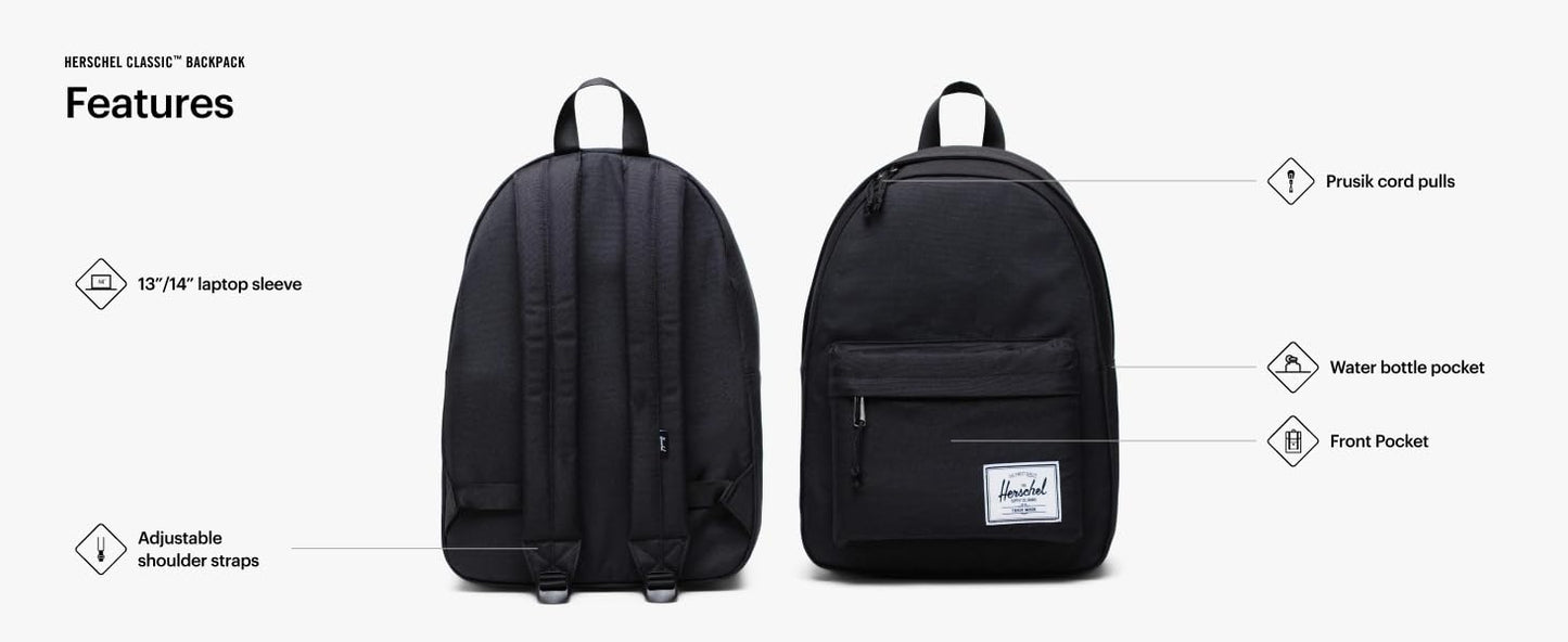 Herschel Supply Co. Classic Backpack, Black Tonal, Standard - 26L