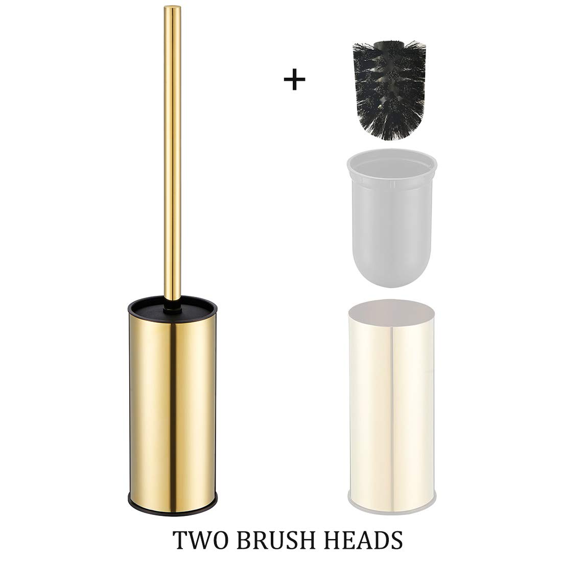 BGL Toilet Brush Holder Gold, Stainless Steel 304 Gold Round Freestanding Toilet Bowl Brush and Holder for Bathroom
