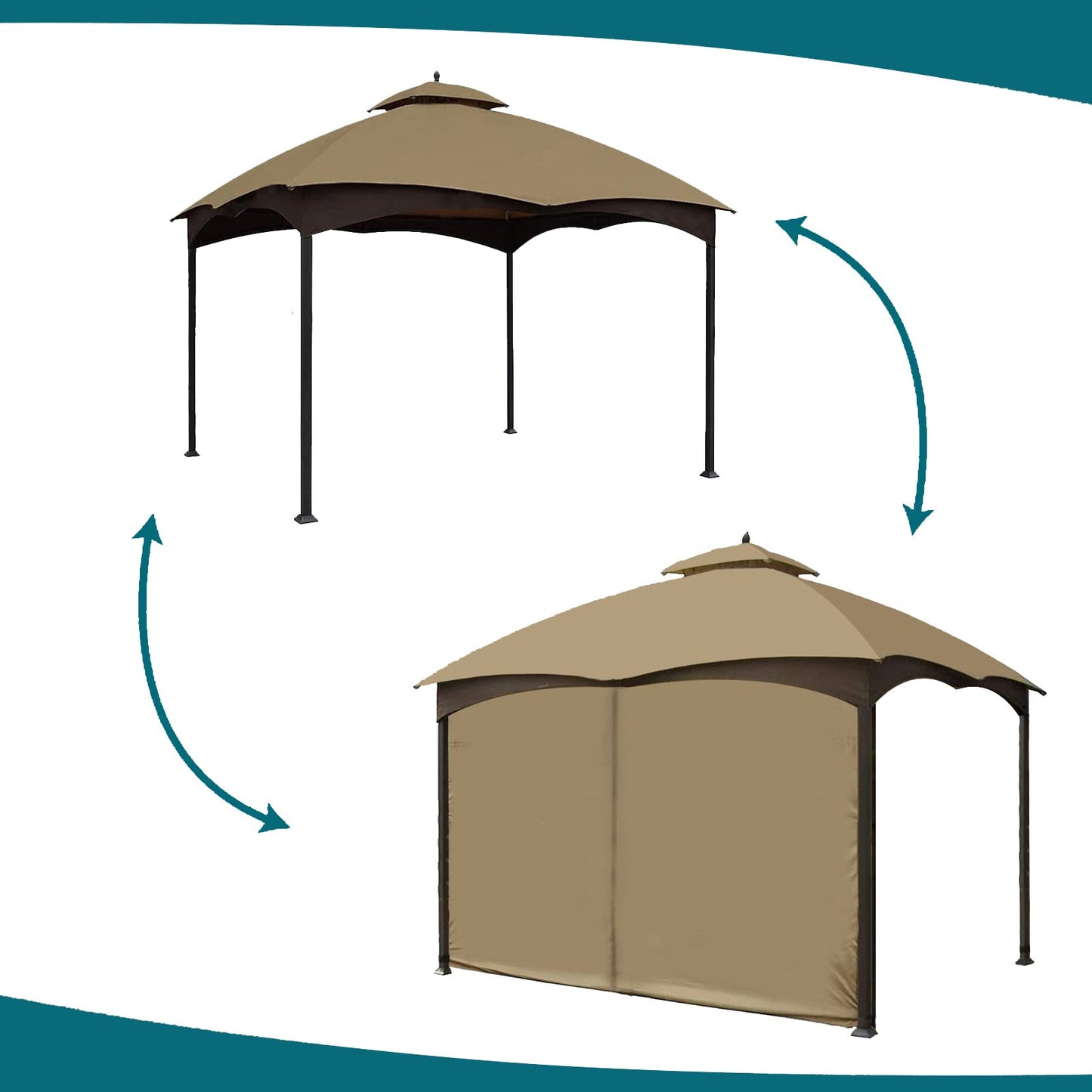 Gazebo Universal Replacement Privacy Curtain - Wonwon Privacy Panel Canopy Side Wall with Zipper for 10' x 10' Outdoor Gazebo (Khaki)