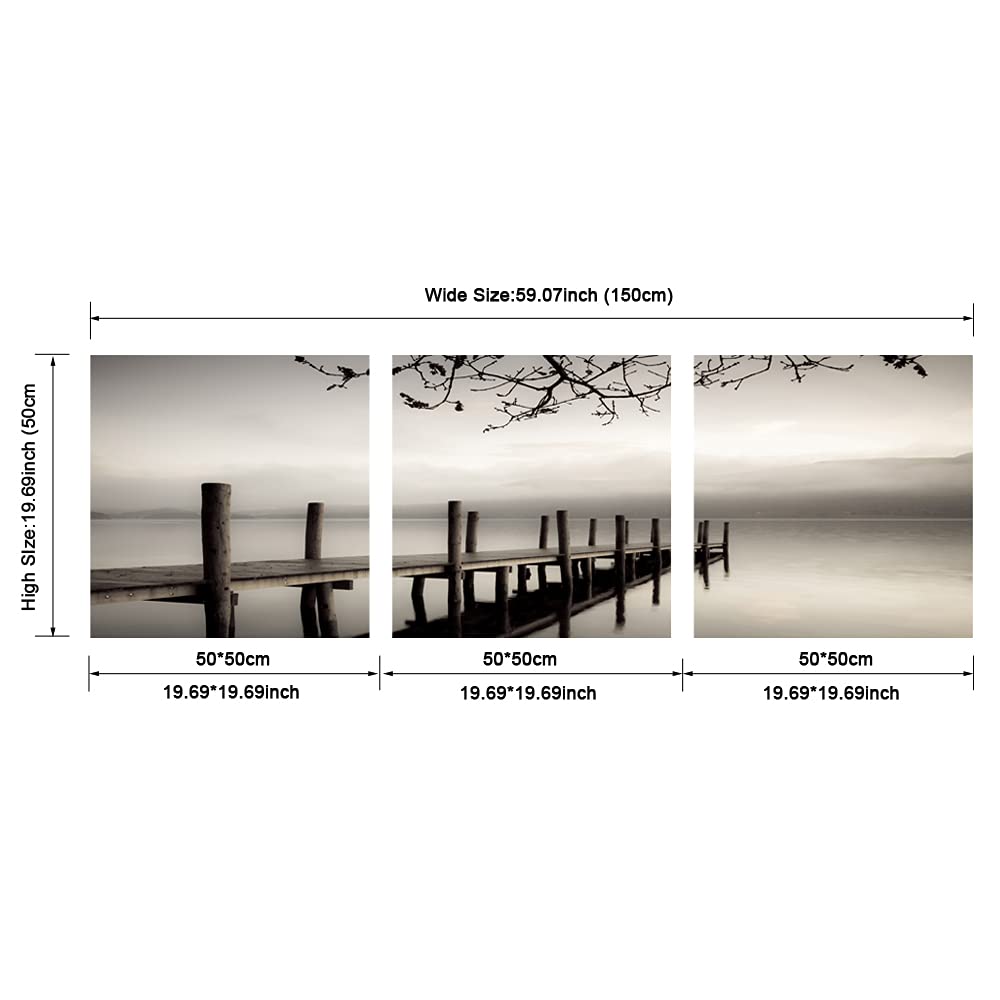 Pyradecor Peace Large Modern 3 Panels B & W Gallery Wrapped Landscape Giclee Canvas Print on Canvas Wall Art Work Ready to Hang for Living Room Kitchen Home Office Decorations AH3018-5050