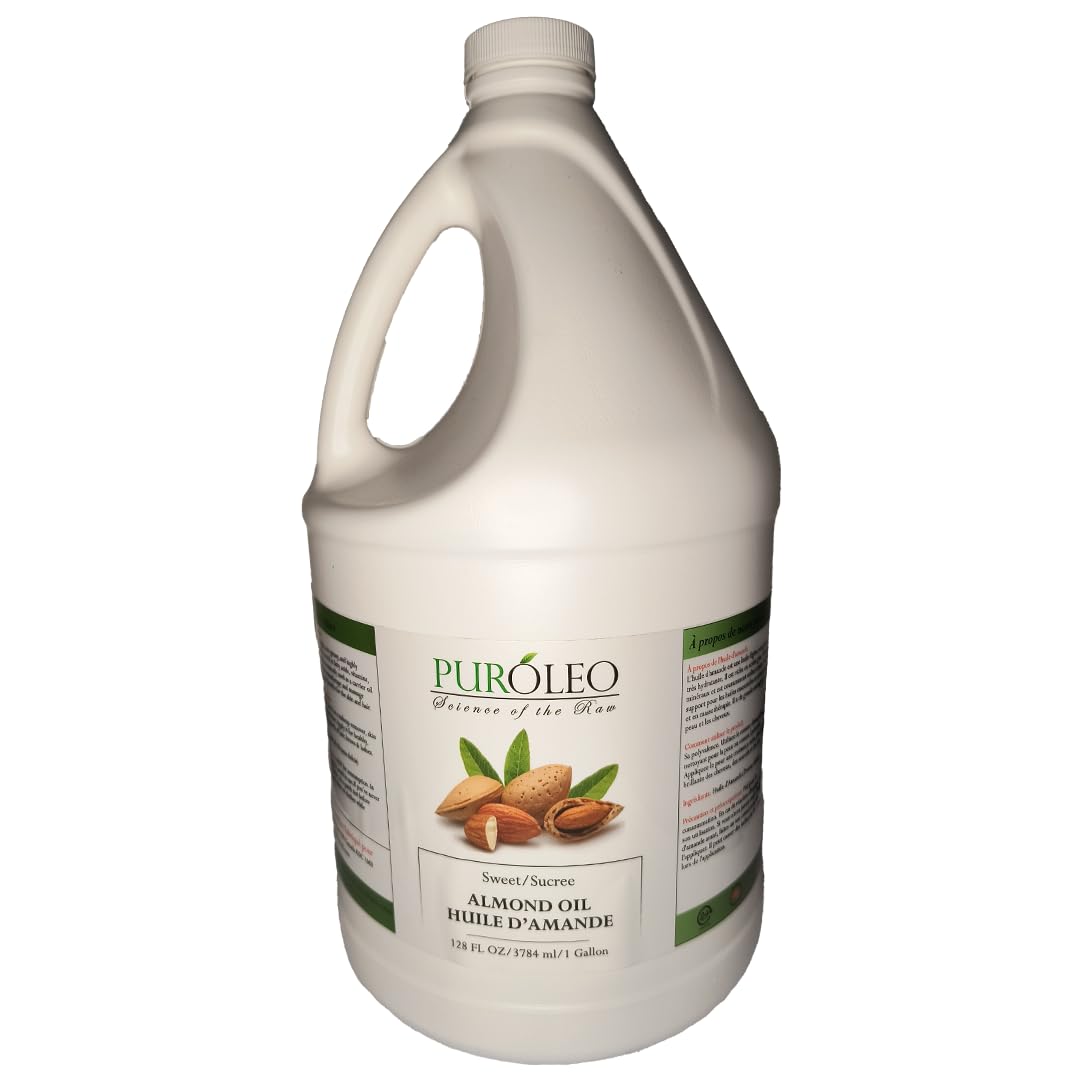PUROLEO Sweet Almond Oil 128 Fl Oz/3784 ML (Packed In Canada) Pure Almond Oil for Skin, Hair, & Body | Organic Carrier Oil & Body Oils For Women | Almond Butter Hair Oil, Body Oil, Baby Oil, Massage Oil huiles essentielles Amande Douce Huile Massage