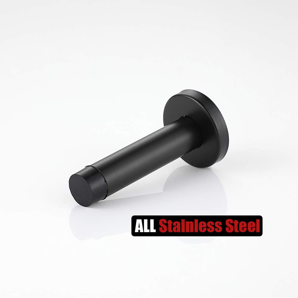 JQK Door Stopper Black, 304 Stainless Steel Thicken 1mm Sound Dampening Door Stop Bumper Wall Protetor 4 Pack, Matte Black, DSB5-PB-P4