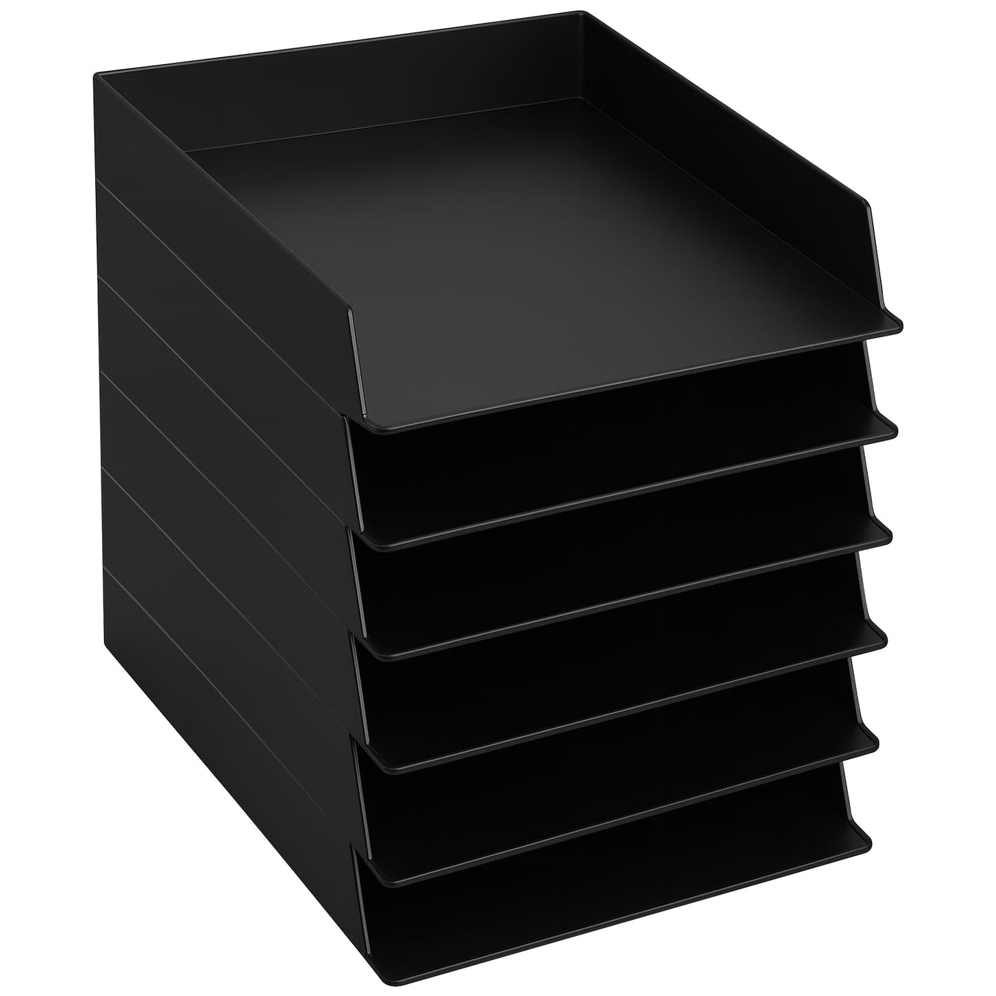 6 Pcs Stackable Paper Trays Rectangular Plastic Desk Holder Desktop Document File Organizer Storage Letter for Office Classroom (12.79" x 9.44" x 1.96", Black)