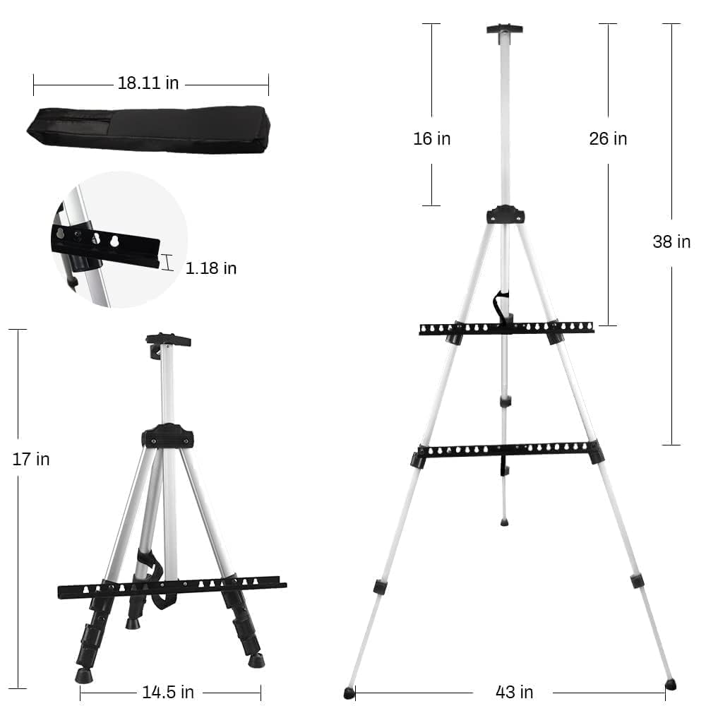 Art Artist Easel Stand for Painting: RRFTOK Aluminum Metal Adjustable Easels for Painting Canvase Height from 17 to 66 Inch - Carry Bag for Table-Top/Floor Drawing and Displaying