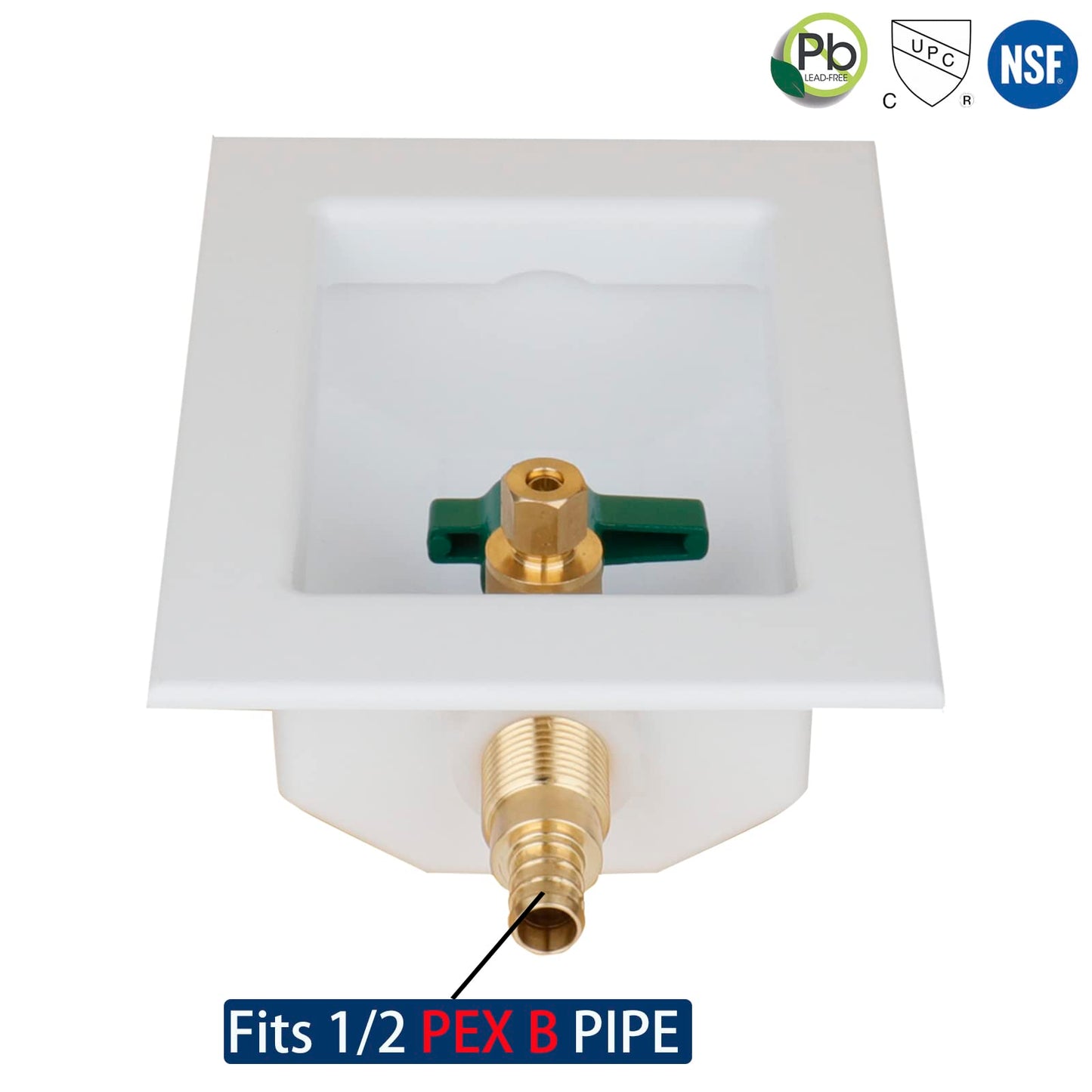 WHK Ice Maker Outlet Box Valve with PEX 1/2" Inlet,PEX Ice Maker Wall Box with 1/4 Turn Shut Off Valve to Connect PEX B Tubing(F1807) with Stainless Steel Hammer Arrestor