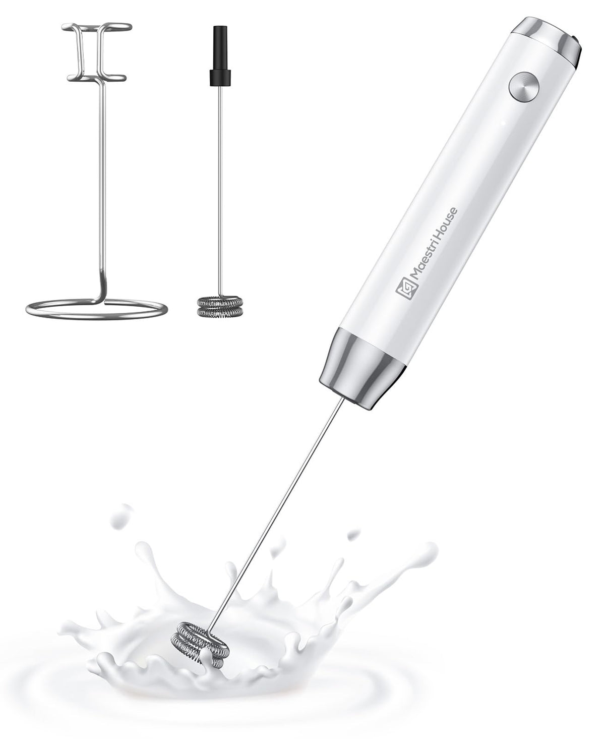 Maestri House Rechargeable Milk Frother, Handheld Electric Foam Maker Waterproof Detachable Stainless Steel Whisk Drink Mixer Foamer with Stand, LunaFro
