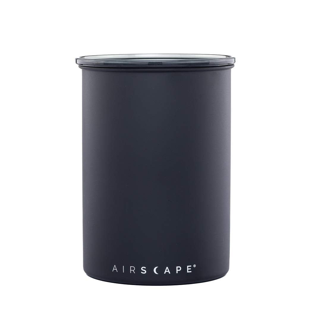 Airscape Stainless Steel Coffee Canister | Food Storage Container | Patented Airtight Lid | Push Out Excess Air Preserve Food Freshness (Matte Black, Medium)