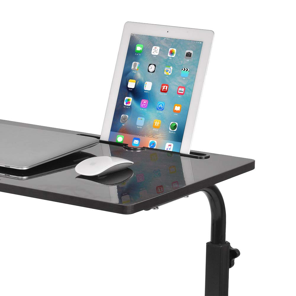 DlandHome Mobile Side Table 31.4 inches with Tablet Slot and Wheels Adjustable Movable Portable Laptop Computer Stand for Bed Sofa, Black 05#3-80B