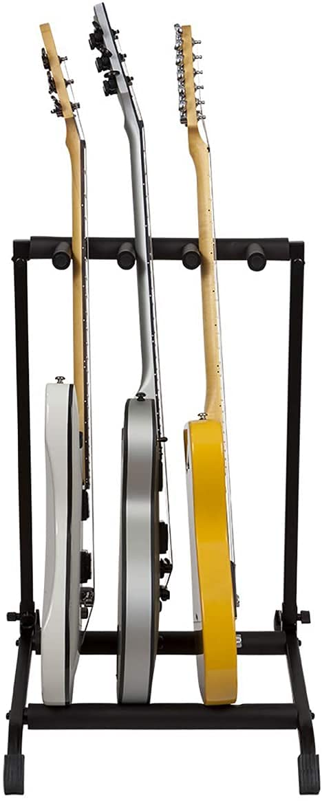 3-Space Foldable Universal Multi Guitar Stand - Guitar Stand Portable Collapsible Instrument Floor Guitar Rack Holder Foam Padding - For Acoustic, Electric, Bass Guitar & Guitar Bag/Case - (3 Guitar)