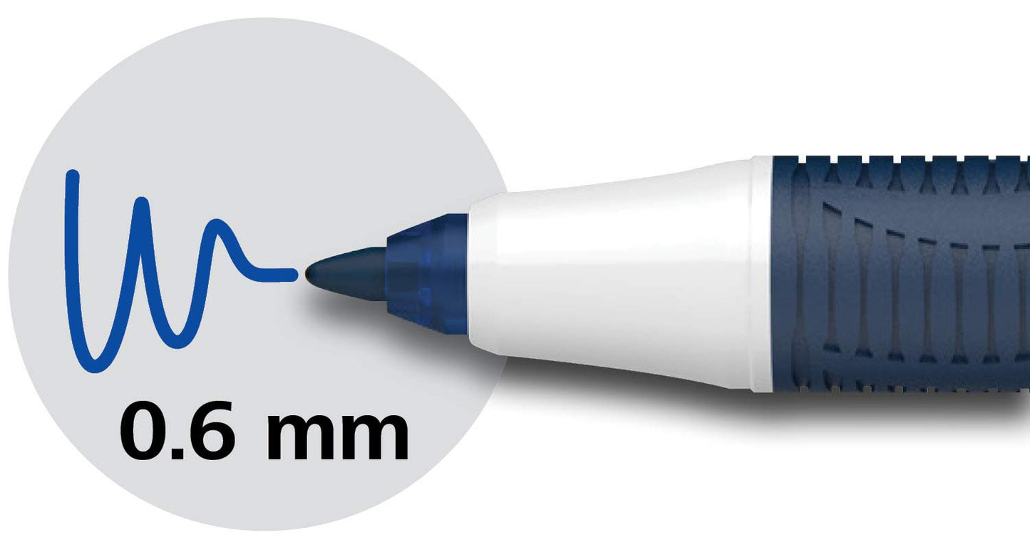 Schneider One Change Rollerball Pen, Refillable, 0.6 mm Ultra-Smooth Tip, Blue/White Barrel, Blue Ink, Box of 5 Pens (183703)