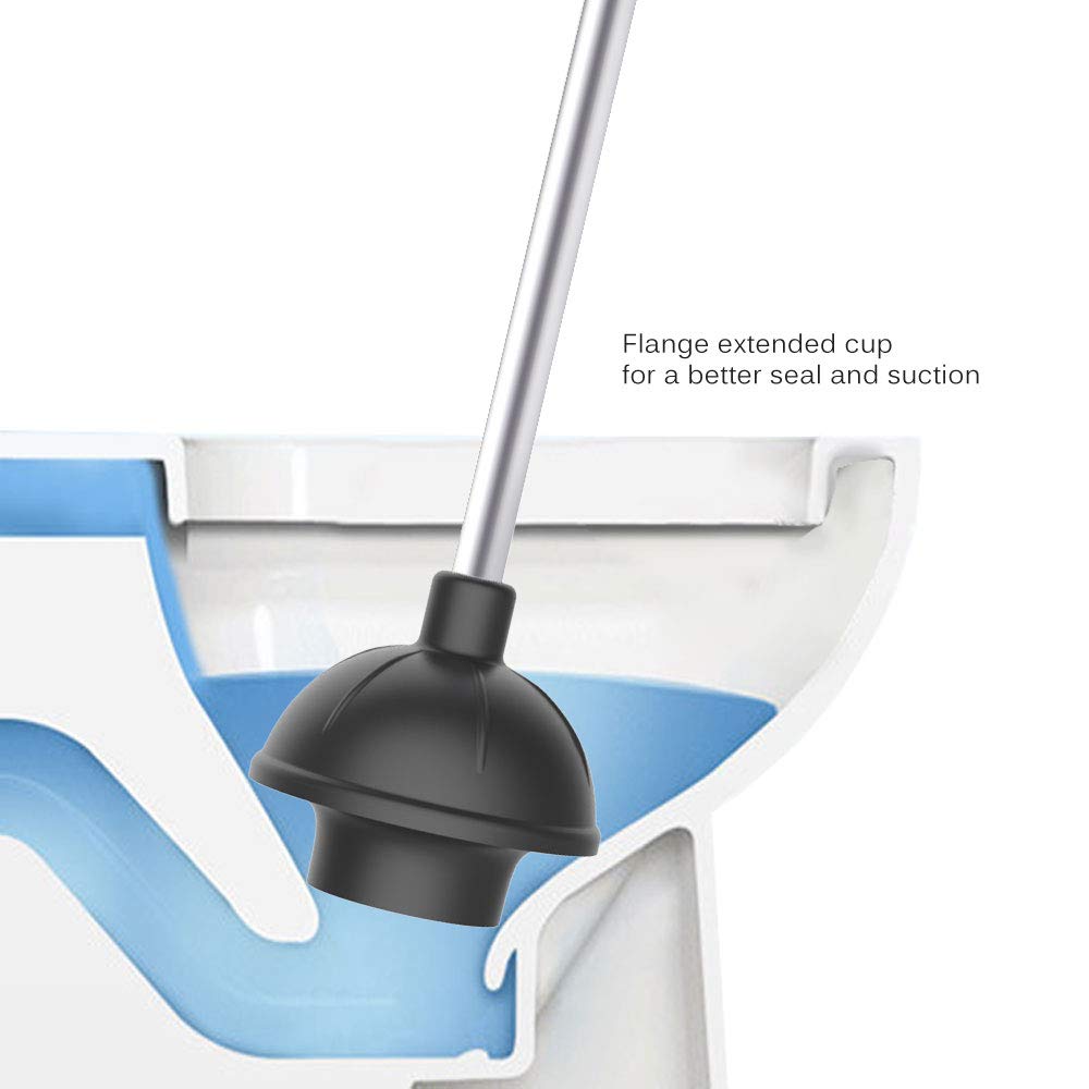 MR.SIGA 2 Way Rubber Toilet and Drain Plunger, Aluminium Handle, Black