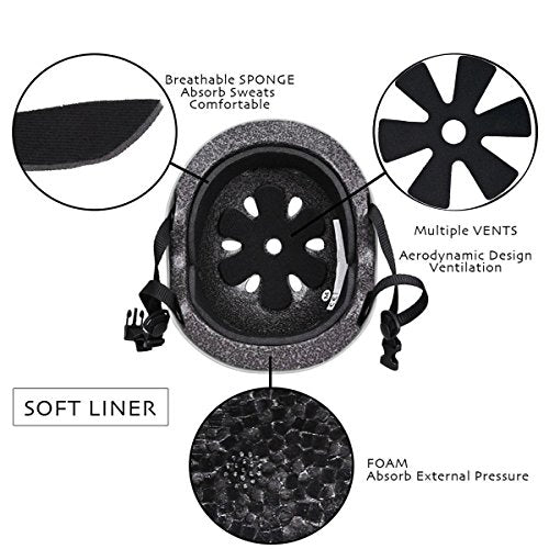 Besmall Skateboard/Skate Helmet with Protective Gear Knee Pads Elbow Pads Wrist Guards for Age 18+ Youth Adults BMX/Skateboard/Bike, for Head Size L (57-62cm) Black